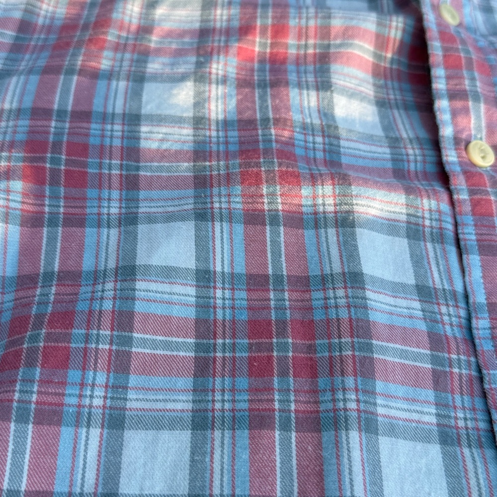 Faherty Men's White and Red with Blue stripe Plaid Shirt - Picture 4 of 12